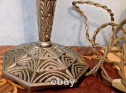 ART DECO NICKEL FLOOR LAMP ON BRONZE GEOMETRIC SHAPE MAYNADIER MALABERT STYLE