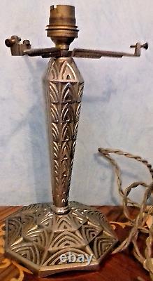 ART DECO NICKEL FLOOR LAMP ON BRONZE GEOMETRIC SHAPE MAYNADIER MALABERT STYLE