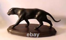 ART DECO PANTHER in BRONZE ON WOODEN BASE