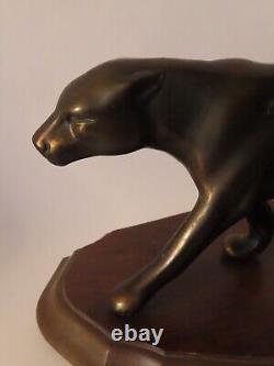 ART DECO PANTHER in BRONZE ON WOODEN BASE