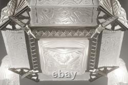 Adolphe Bloch/Jean Gauthier Large Art Deco Chandelier in Bronze and Molded Pressed Glass