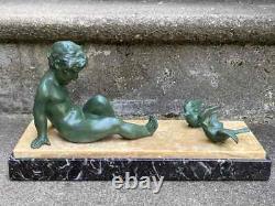 Affortunato Gory Super Sculpture Child & Birds Art Deco Statue Bronze Style