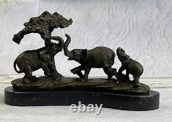 African Art Deco Elephants Metal Signed Barye Royal 100% Pure Bronze
