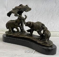 African Art Deco Elephants Metal Signed Barye Royal 100% Pure Bronze