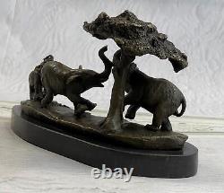 African Art Deco Metal Elephants Signed Barye Royal 100% Pure Bronze