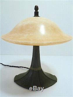 Albert Cheuret Lamp Art Deco Bonze Green Patina Alabaster Twentieth 20th Signed