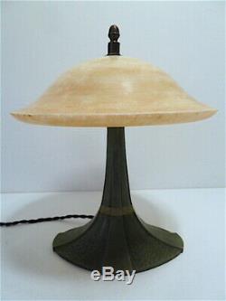 Albert Cheuret Lamp Art Deco Bonze Green Patina Alabaster Twentieth 20th Signed