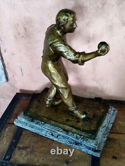 Alexandre Maspoli Xix/xx The Petanque Player In Bronze Art Deco