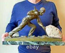 Alexandre Ouline Statue Art Deco Ca. 1920 Bronze & Gypsum Signed Sisyphus Man