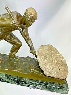 Alexandre Ouline Statue Art Deco Ca. 1920 Bronze & Gypsum Signed Sisyphus Man