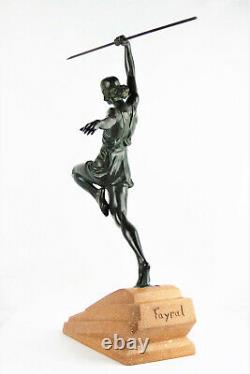 Amazon Statue In Javelin By Pierre Le Faguay, Fayral 1930 Bronze Art Deco