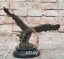 American Bronze Eagle Sculpture Bird of Prey Austria Art Deco Marble