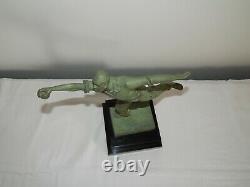 Ancienne Sculpture Art Deco Bronze The Tir Signed Édouard Fraisse 1880-1956