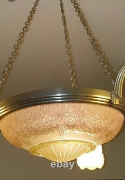 Ancient Art Deco Chandelier Bronze Double Signature Hettier 'vincent And Muller Brothers