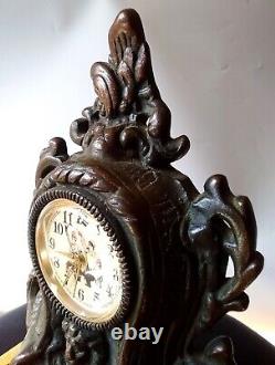 Ancient Brass Fireplace Clock: HITLER & STALIN.