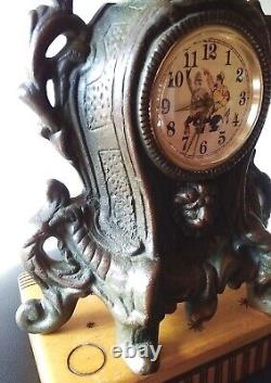 Ancient Brass Fireplace Clock: HITLER & STALIN.