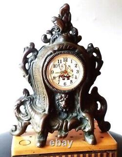 Ancient Brass Fireplace Clock: HITLER & STALIN.