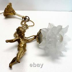 Ancient Bronze Chandelier Pendant Angelot Putto Mid-20th Century