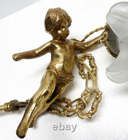 Ancient Bronze Chandelier Pendant Angelot Putto Mid-20th Century