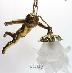 Ancient Bronze Chandelier Pendant Angelot Putto Mid-20th Century