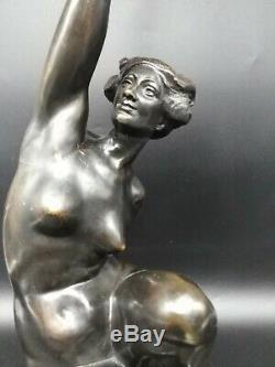 Ancient Bronze Sculpture Art Deco Flare Woman Naked A Puttemans Brussels