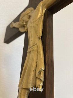 Ancient Crucifix Golden Bronze Cross Art Deco 1950s