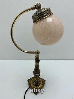 Ancient Little Lamp In Brass, Bronze And Glass Globe. Art Deco Style. Vintag