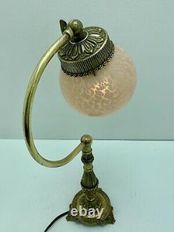 Ancient Little Lamp In Brass, Bronze And Glass Globe. Art Deco Style. Vintag