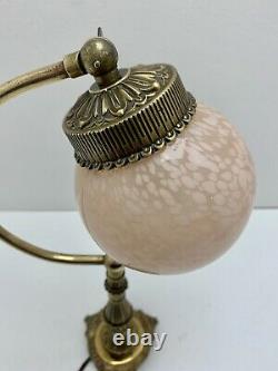 Ancient Little Lamp In Brass, Bronze And Glass Globe. Art Deco Style. Vintag