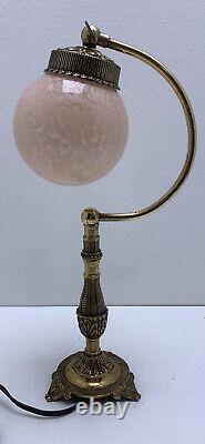 Ancient Little Lamp In Brass, Bronze And Glass Globe. Art Deco Style. Vintag