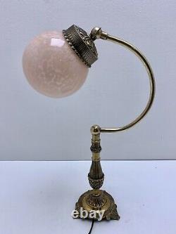 Ancient Little Lamp In Brass, Bronze And Glass Globe. Art Deco Style. Vintag