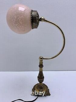 Ancient Little Lamp In Brass, Bronze And Glass Globe. Art Deco Style. Vintag