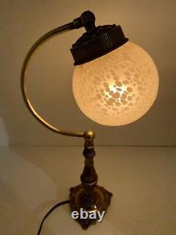 Ancient Little Lamp In Brass, Bronze And Glass Globe. Art Deco Style. Vintag