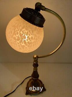 Ancient Little Lamp In Brass, Bronze And Glass Globe. Art Deco Style. Vintag