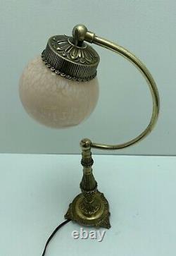 Ancient Little Lamp In Brass, Bronze And Glass Globe. Art Deco Style. Vintag