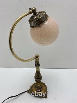 Ancient Little Lamp In Brass, Bronze And Glass Globe. Art Deco Style. Vintag