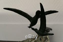 Ancient Sculpture Art Deco Bronze Glass Birds Sign Chatil