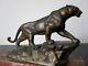 Ancient Sculpture Panther. Statue Regulates Patina Bronze. Art Deco