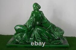 Ancient Statue Art Deco Barbotine Faience Ceramic Numbered Not Bronze