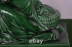 Ancient Statue Art Deco Barbotine Faience Ceramic Numbered Not Bronze