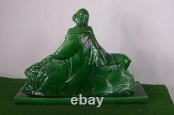 Ancient Statue Art Deco Barbotine Faience Ceramic Numbered Not Bronze