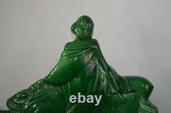 Ancient Statue Art Deco Barbotine Faience Ceramic Numbered Not Bronze