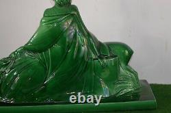 Ancient Statue Art Deco Barbotine Faience Ceramic Numbered Not Bronze