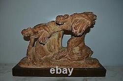 Ancient Statue Earth Cuite Mossers Signee Early 1900 Not Bronze