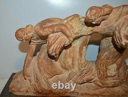 Ancient Statue Earth Cuite Mossers Signee Early 1900 Not Bronze