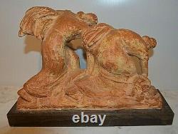 Ancient Statue Earth Cuite Mossers Signee Early 1900 Not Bronze