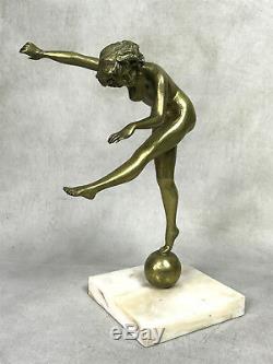 Ancient Statue In Bronze Period Art Deco The Dancer On Base Marble