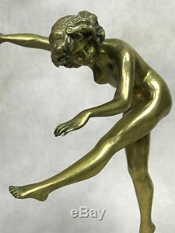 Ancient Statue In Bronze Period Art Deco The Dancer On Base Marble