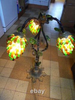 Ancient Tulip Lamp Grapes Clusters Murano Glass And Bronze Art Deco Lamp