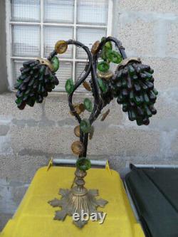 Ancient Tulip Lamp Grapes Clusters Murano Glass And Bronze Art Deco Lamp
